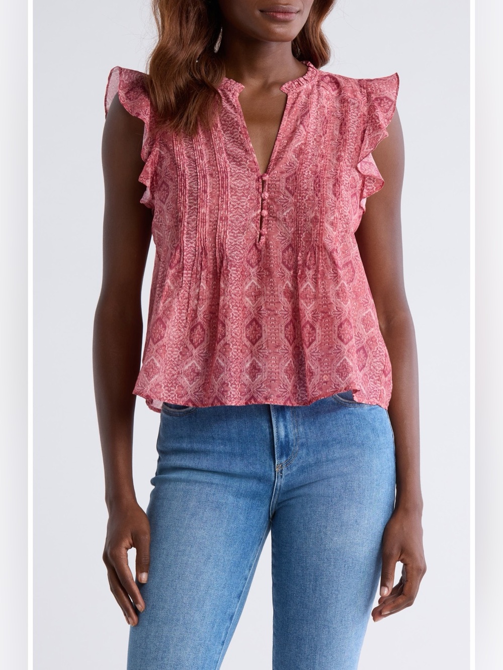 PAIGE Idris Cotton Silk Ruffle Top Size S Red Boho Sleeveless NWOT